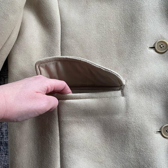 Vtg Y2K Lands End Tan Faux Suede Sherpa Fleece Lined Soft Barn Coat Jacket 14/16 - Picture 7 of 13